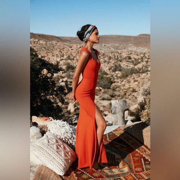 Dress the population Monroe Side Slit Gown maxi dress side slit poppy Red Sz S - Picture 1 of 14